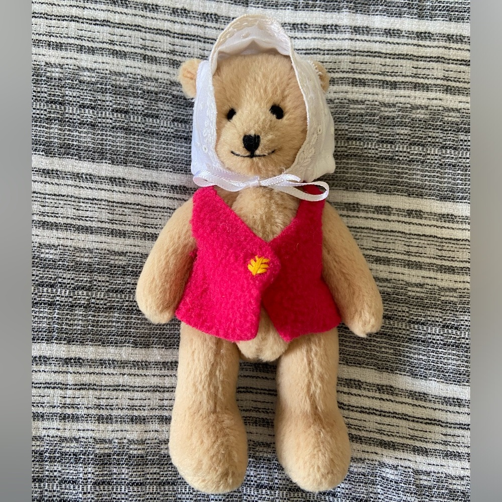 Vintage American Girl Pleasant Company Jointed Teddy Bear Vest Bonnet 5”
